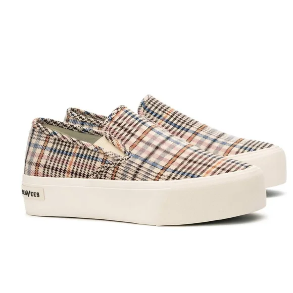 EUC Seavees Baja Slip On Platform Sneaker Plaid Flannel Womens 6 - Picture 2 of 10